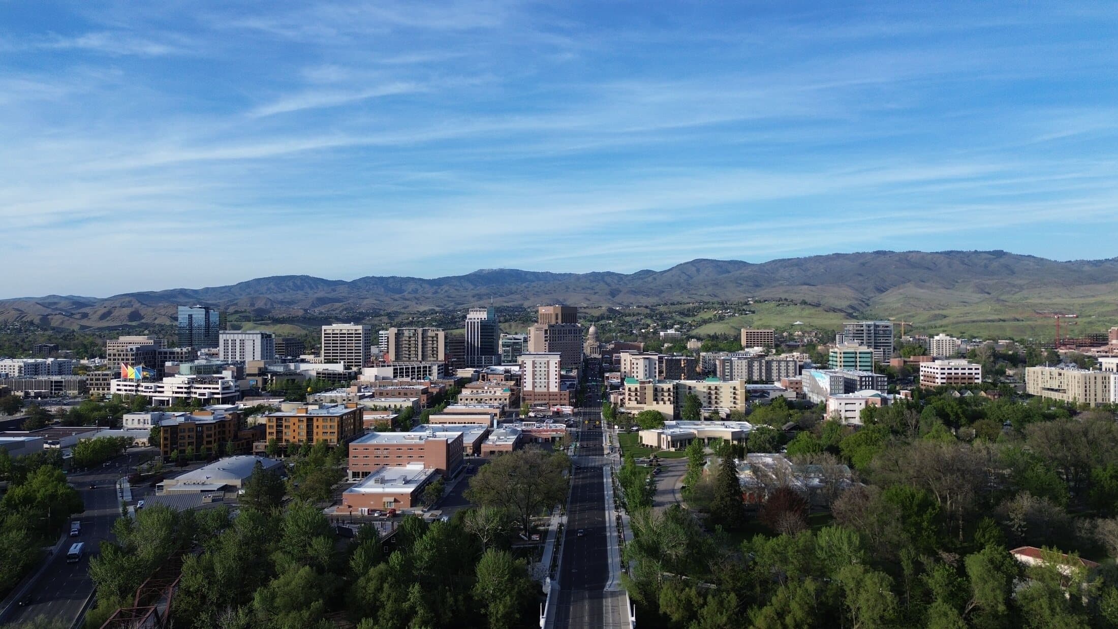 Downtown Boise with the foothills beyond.
